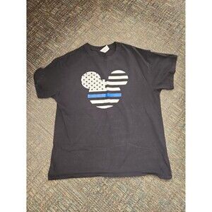 Disney Mickey Mouse "Thin Blue Line" American Flag Black T-Shirt Size L